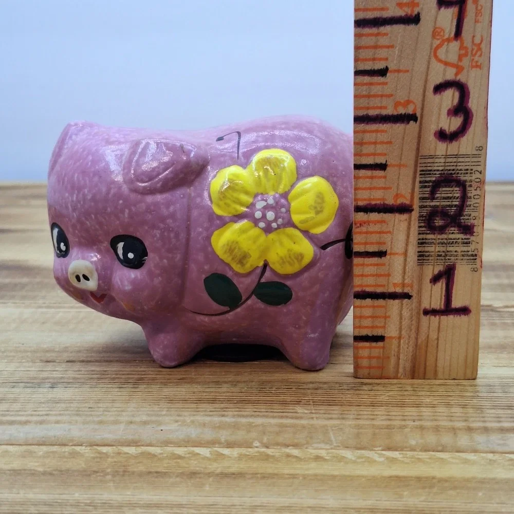 Vintage Lightweight‎ Retro Piggy Bank - Pink With Yellow Flower